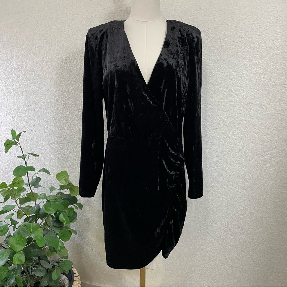 Betsey Johnson Black Crushed Velvet Wrap Dress